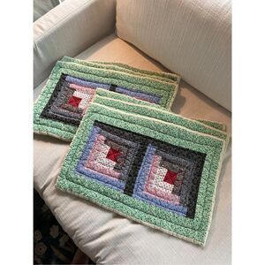 Set of 6 Hand Stitched Quilted Log Cabin Placemats 18.5”x12”